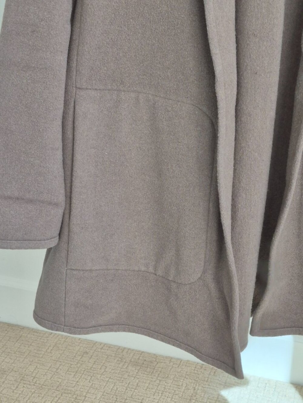 Eileen Fisher Womens S 100% Wool Open Front Jacket Taupe Shawl Collar Cardigan - Picture 6 of 8
